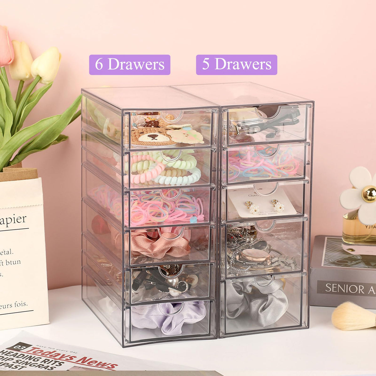 Hipiwe drawer organization on dresser keeps small items sorted.