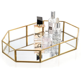 Hipiwe Gold mirrored makeup tray for elegant vanity storage and display
