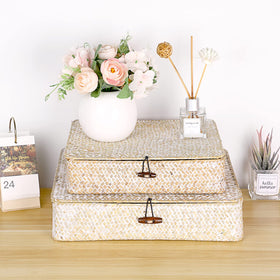 Hipiwe natural seagrass large basket with lid for easy hidden storage.