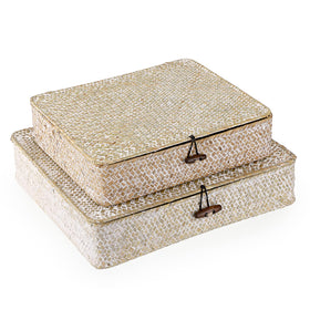 Hipiwe natural seagrass small basket with lid keeps essentials tidy on a shelf.