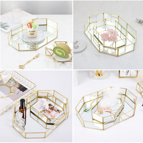 Hipiwe polygonal gold tray highlights cosmetics and jewelry with modern, stylish form