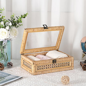 Hipiwe rattan display box on a shelf adds natural decor to a room