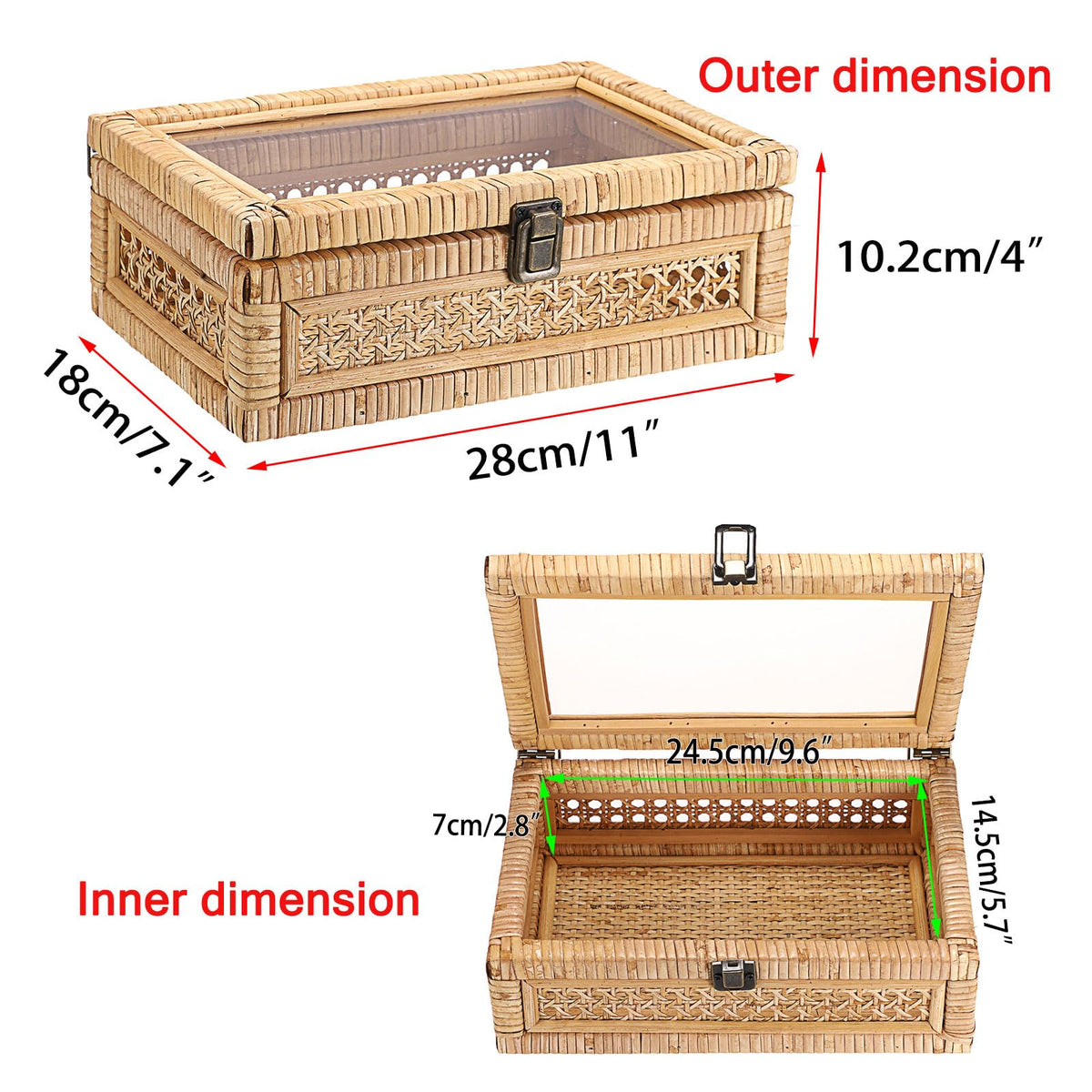 Hipiwe rattan display box close-up shows the retro clasp for secure closure