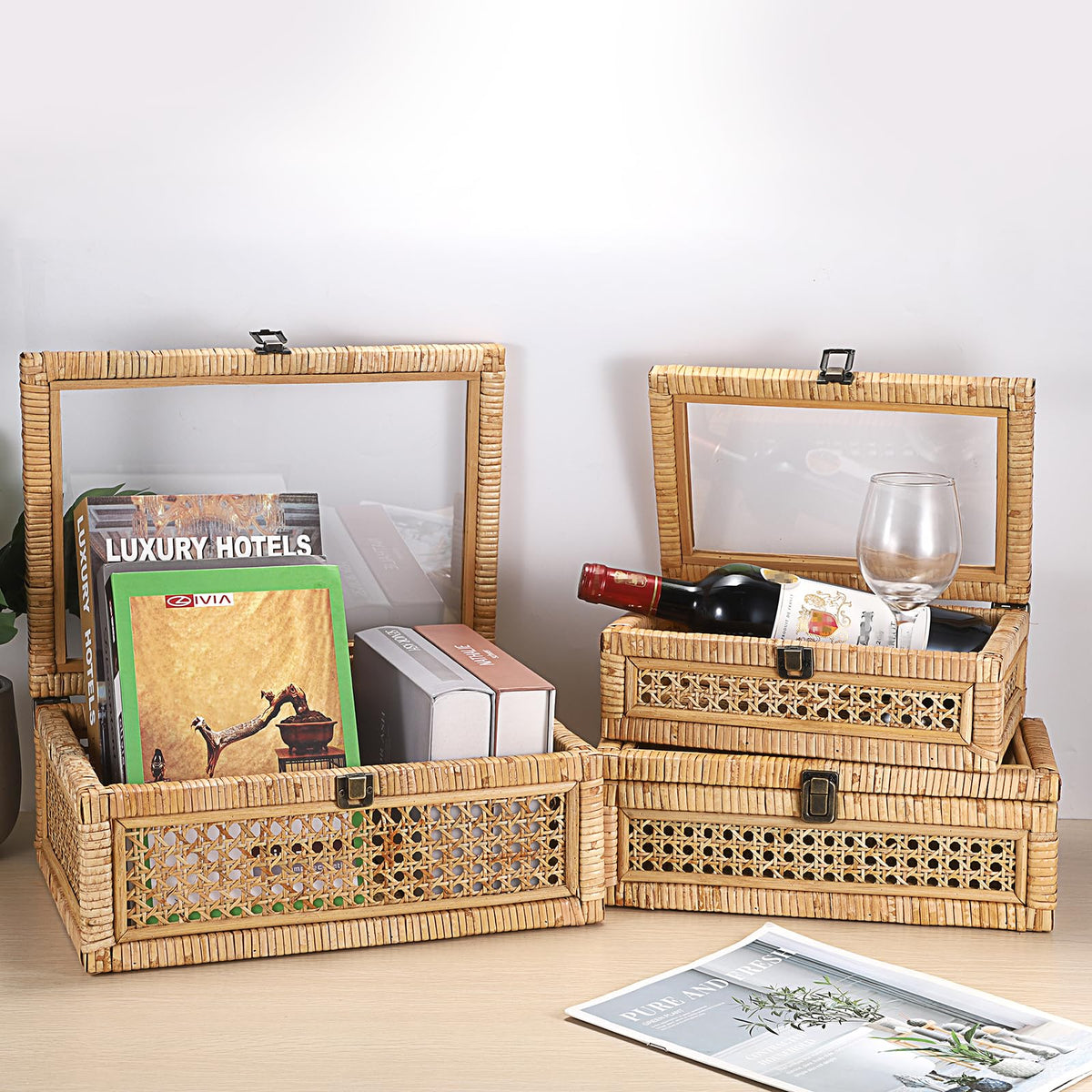 Hipiwe rattan display box used for snacks and remotes as a handy organizer