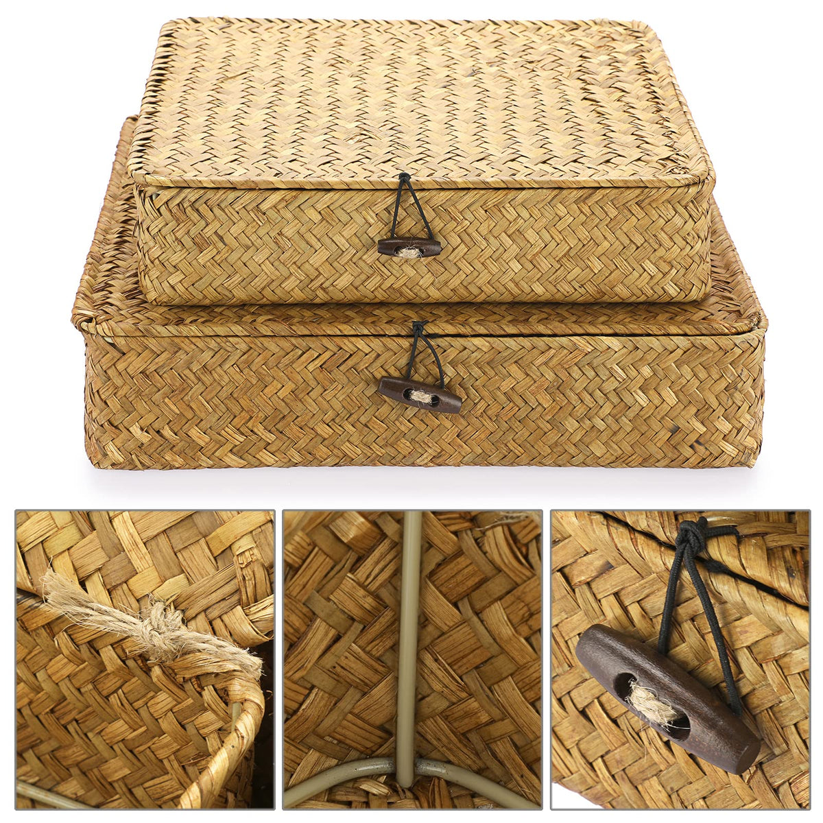 Hipiwe seagrass basket closeup showing natural color variation