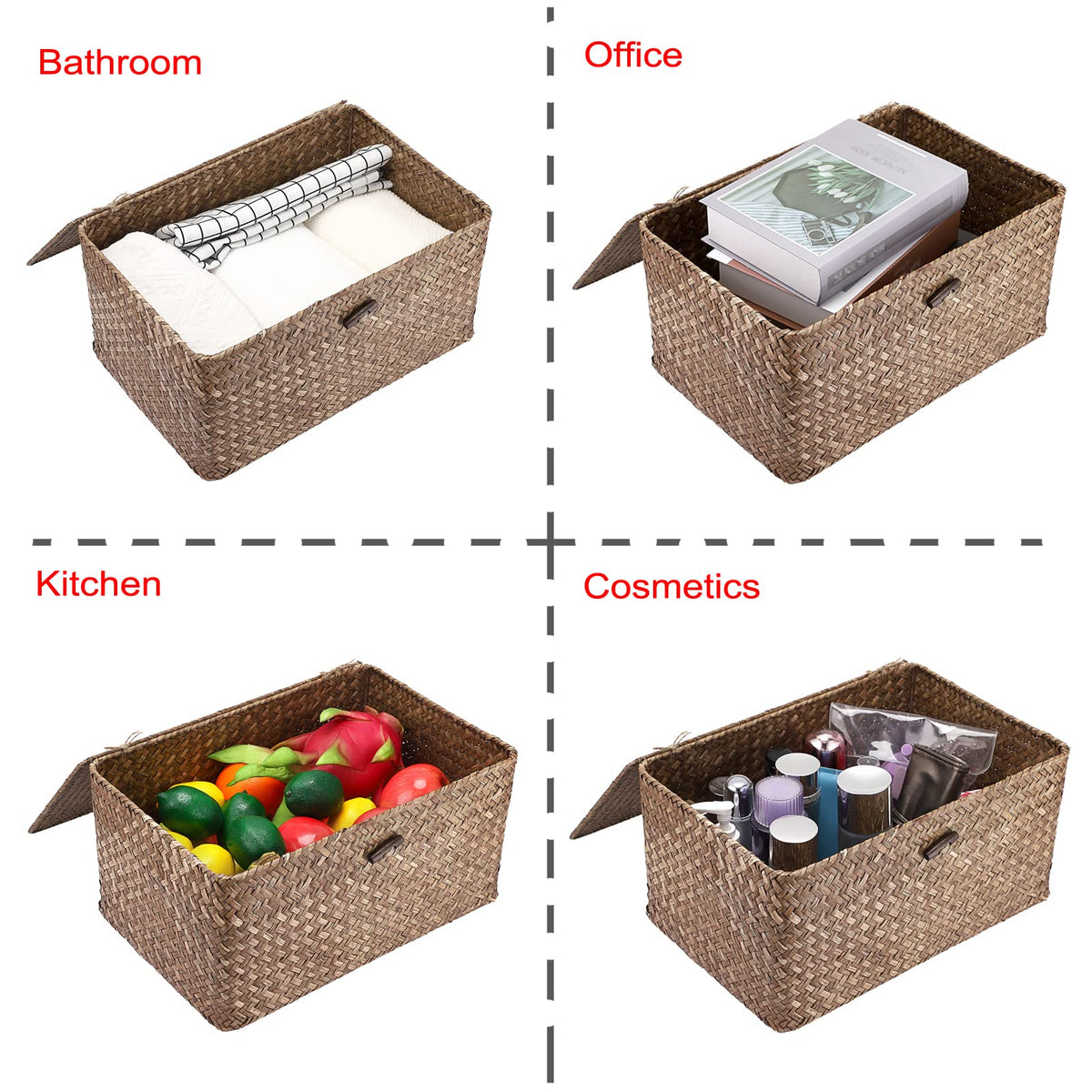 Hipiwe natural seagrass storage bin for wardrobe or living room organization