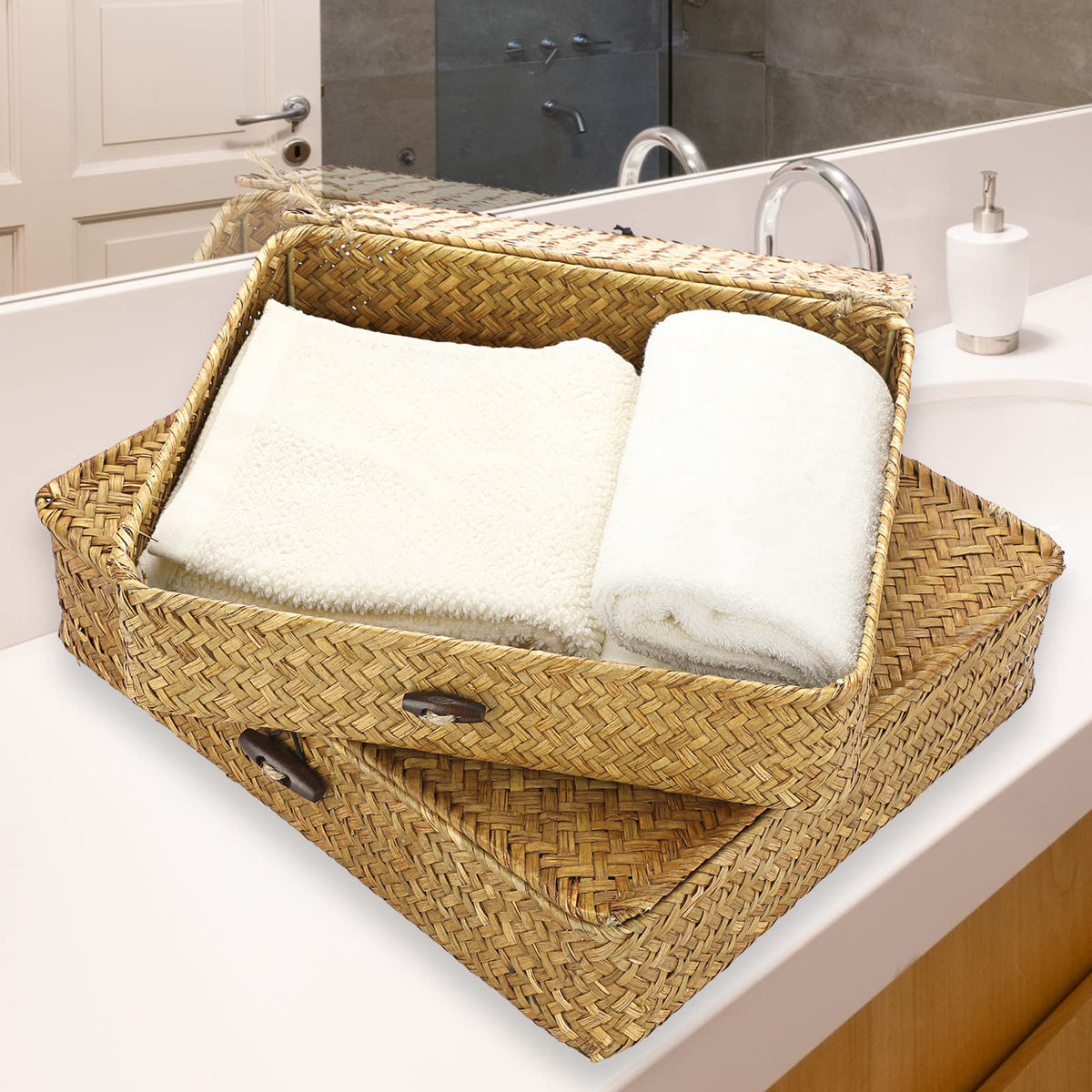 Hipiwe natural seagrass storage bins for multipurpose use