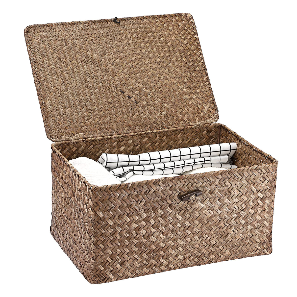 Hipiwe wicker shelf basket with lid natural seagrass keeps items organized on a shelf