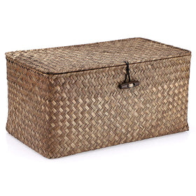 Hipiwe wicker shelf basket with lid in coffee color holds small items neatly