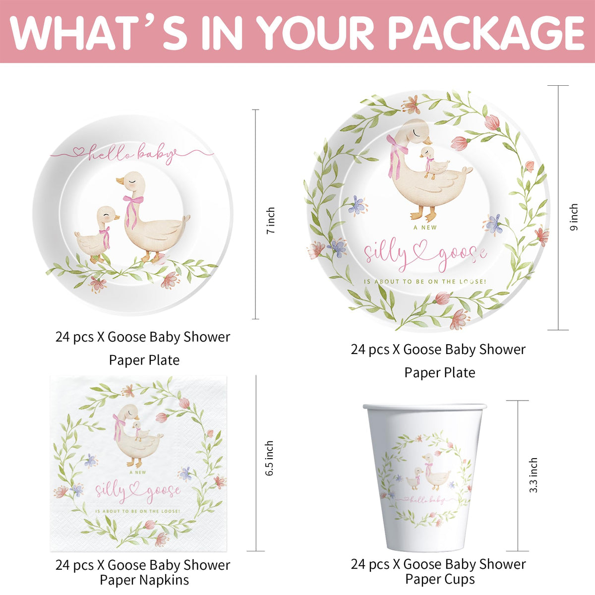 HIPVVILD goose baby shower plates 9in showcasing adorable design for festive dining.
