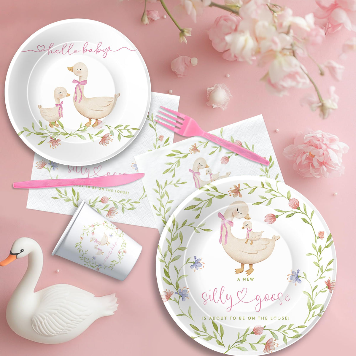 HIPVVILD paper straws complement the pink goose theme for easy use.