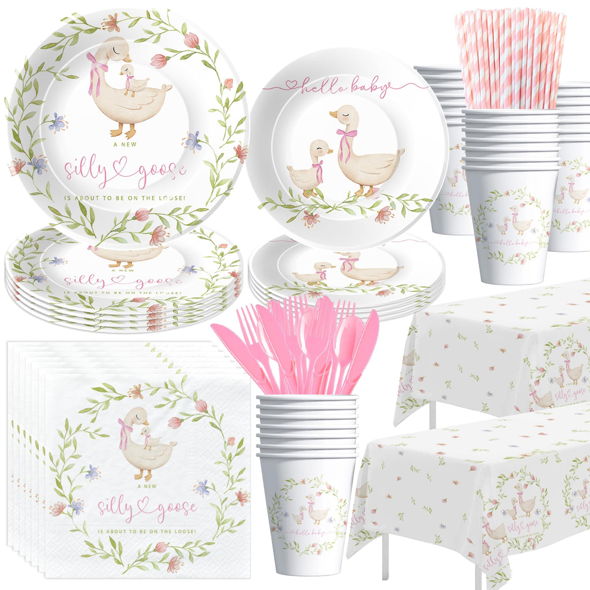 HIPVVILD pink silly goose tableware packaging for quick cleanup after the party.