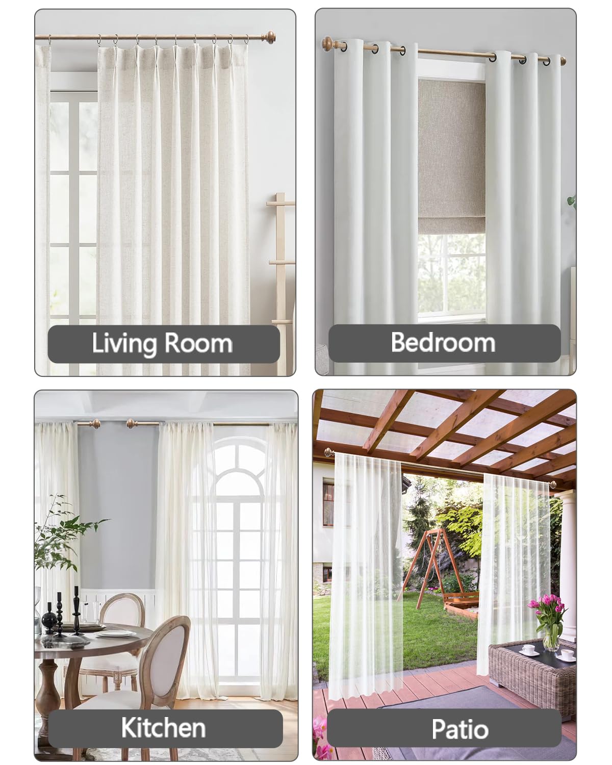 HIQTEK adjustable curtain rod 48-84 inch span with telescoping design.