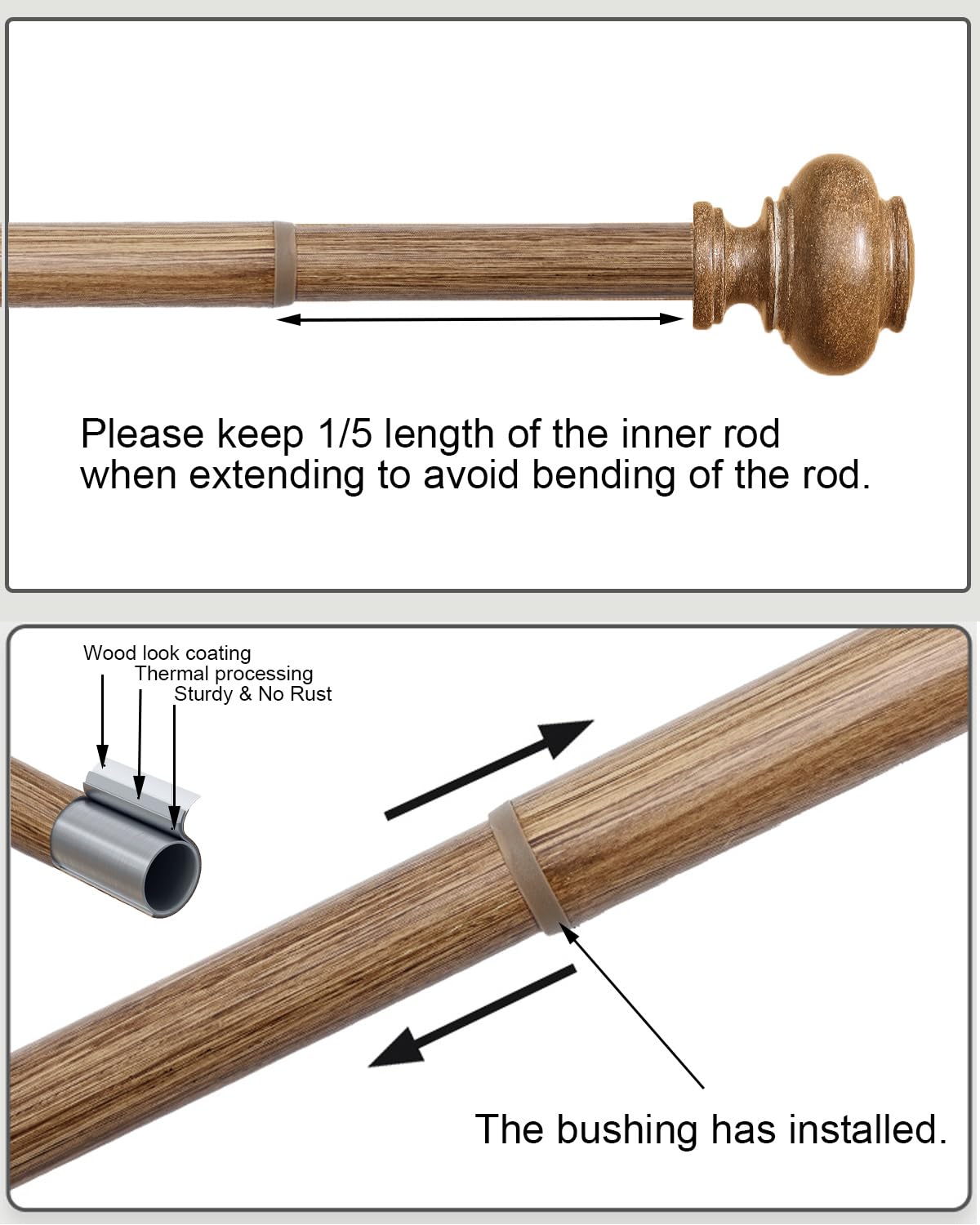 HIQTEK eco-friendly faux wood rod suitable for humid spaces.