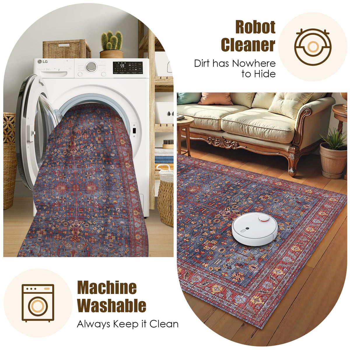 HIRUG machine washable fabric enables easy stain cleanup for families.