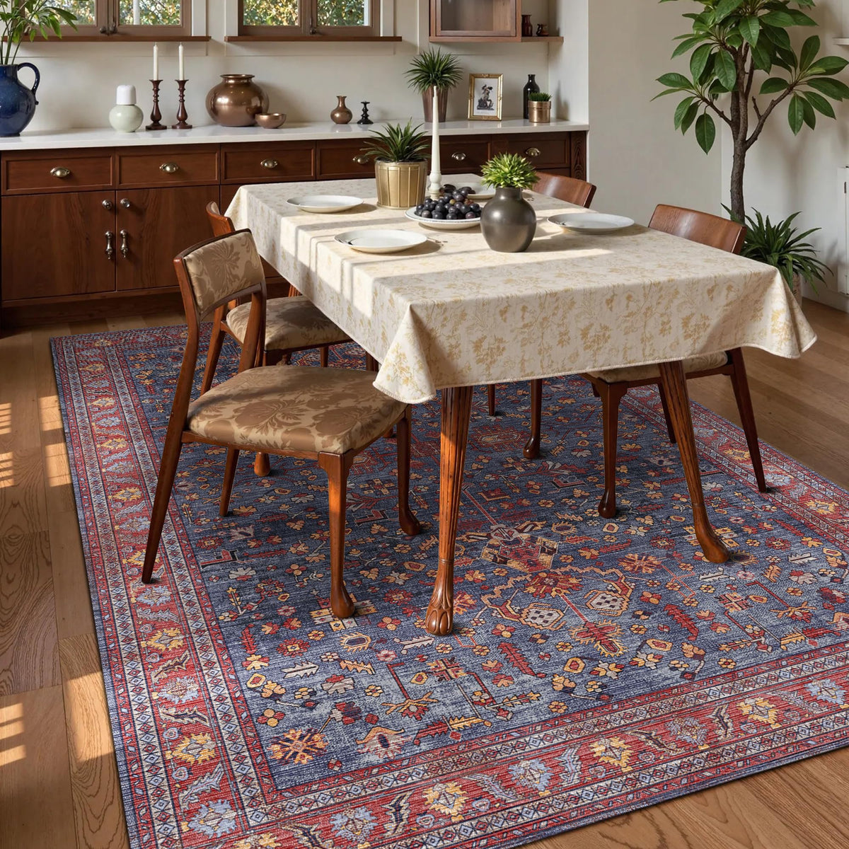 HIRUG washable area rug 5x7 with non-slip backing keeps floors stable in busy areas.