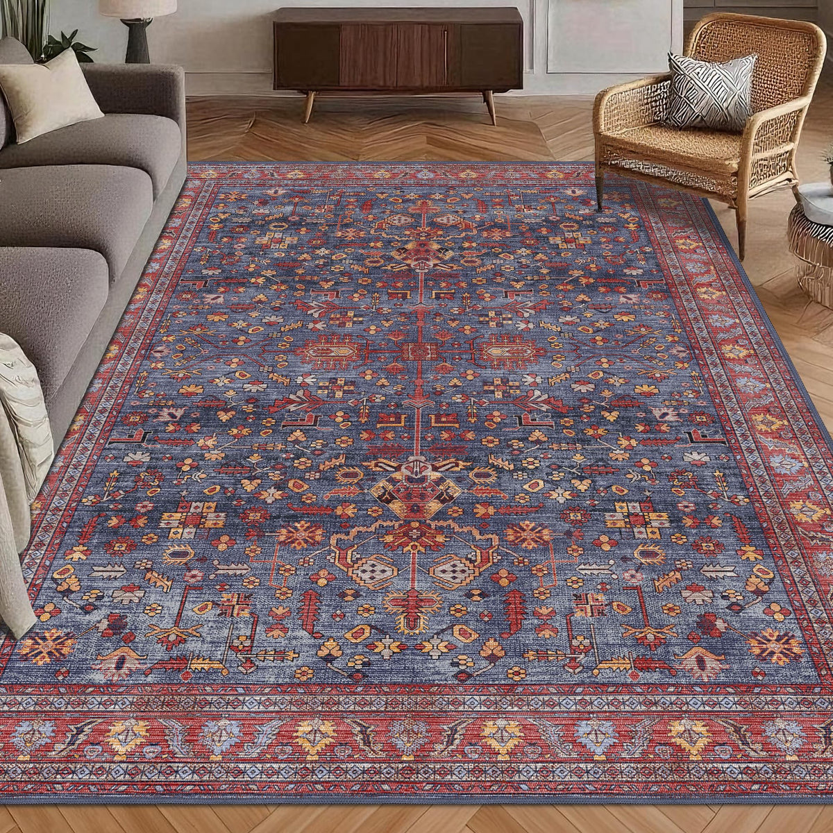 HIRUG washable area rug 5x7 folded for easy storage and quick cleanup.