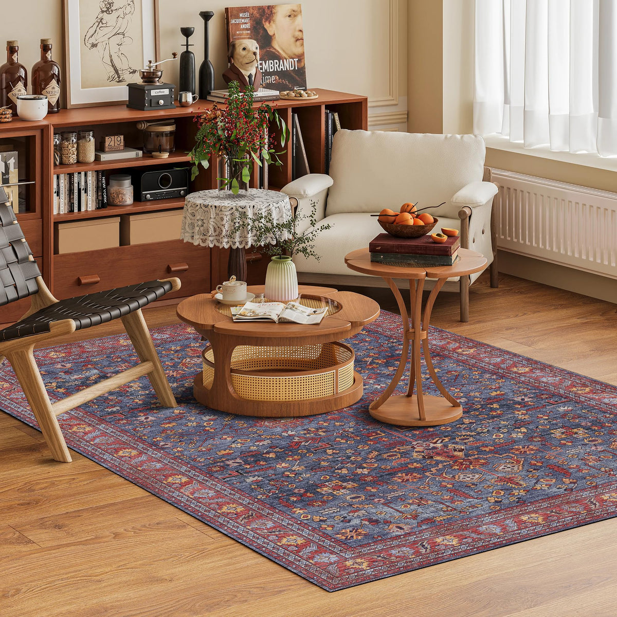 HIRUG washable area rug 5x7 with vintage Persian medallion pattern enhances classic rooms.
