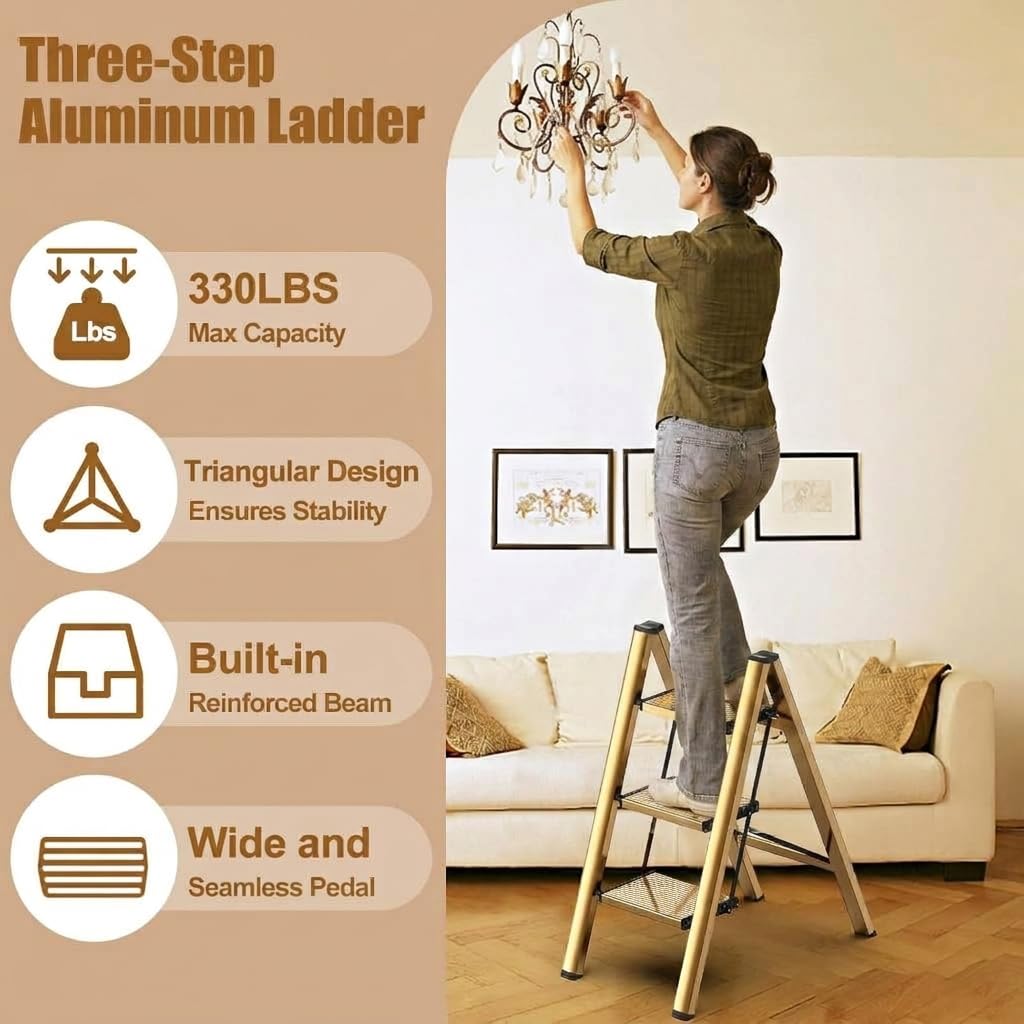 Hismocal foldable step stool aluminium gold extended for higher reach