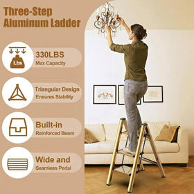 Hismocal foldable step stool aluminium gold extended for higher reach