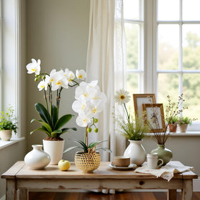 Hisow orchid in golden pot is easy to dust and clean.