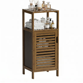 HITNET bamboo floor cabinet with four tiers for compact storage in walnut finish