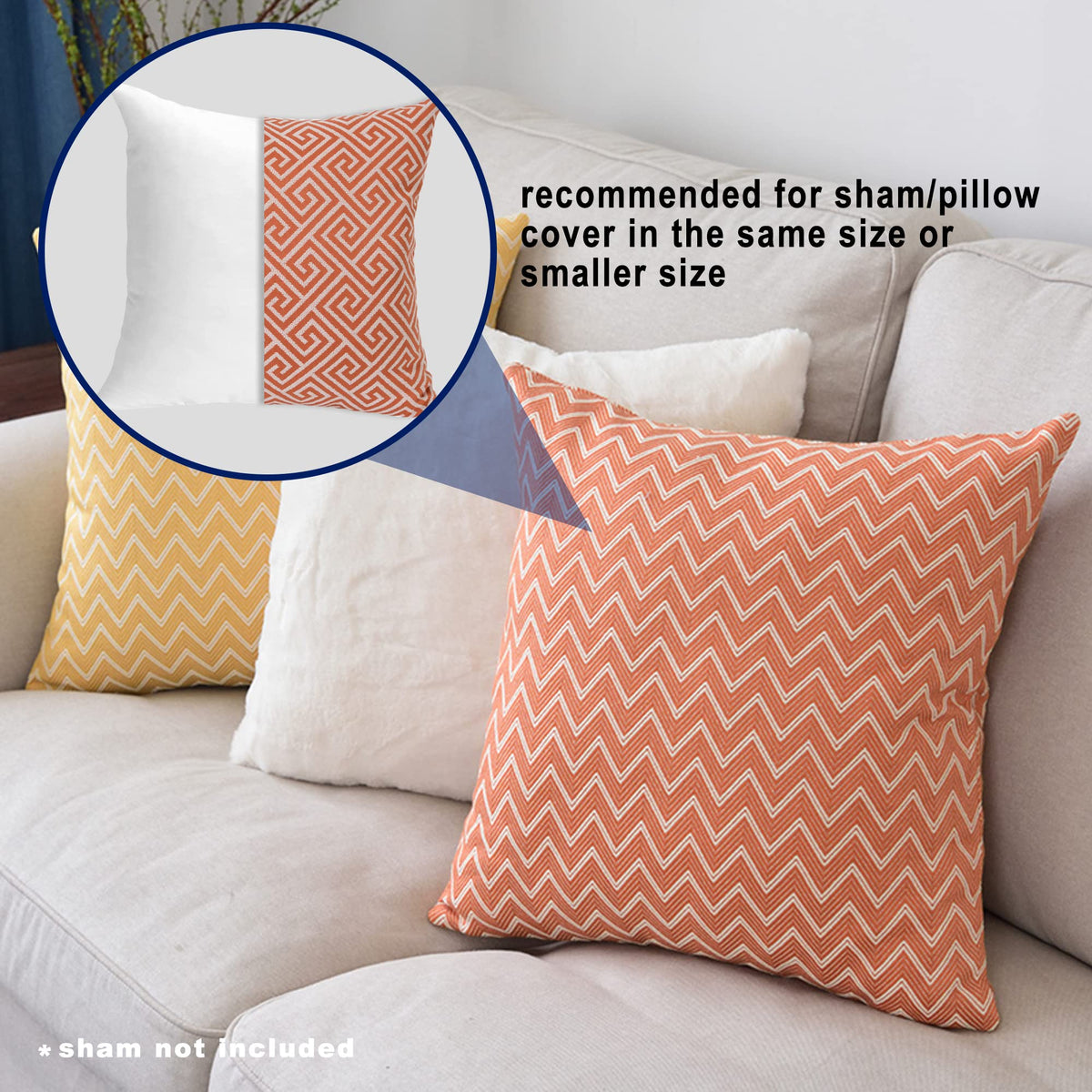 HITO 18x18 pillow insert fits 16x16 and 18x18 covers for versatility