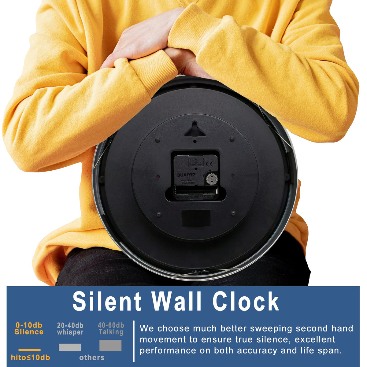 HITO silver-aluminum-frame clock adds a modern decor touch.