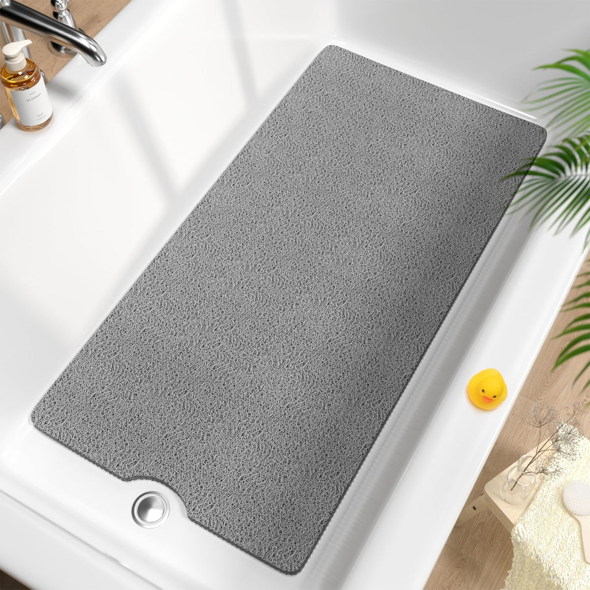 HITSLAM non-slip bathtub mat grey 40x20 inch for secure footing.