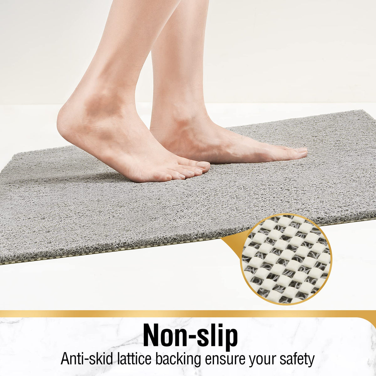 HITSLAM plaid backing keeps mat stable on wet tub surfaces.
