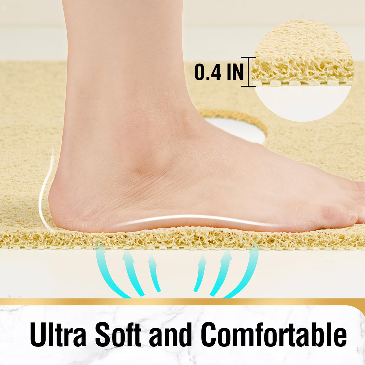 HITSLAM shower mat showing anti-slip layer on wet surface to prevent movement