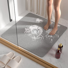 HITSLAM square shower mat with central drain hole supports fast water drainage in the tub