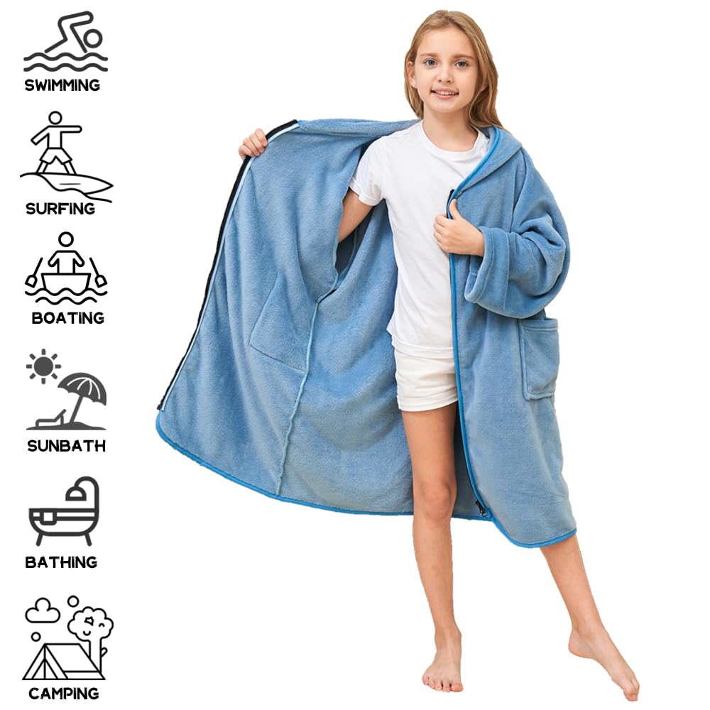 Hiturbo blue towel hoodie dual zipper for easy dressing