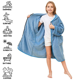 Hiturbo blue towel hoodie dual zipper for easy dressing