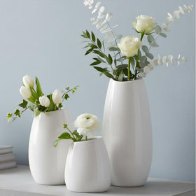hjn white ceramic vase set of three on a table, versatile centerpiece