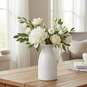 hjn Farmhouse Pitcher Vase with fresh flowers for a bright table centerpiece