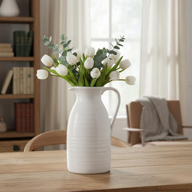 hjn Farmhouse Pitcher Vase in an office desk decor setup