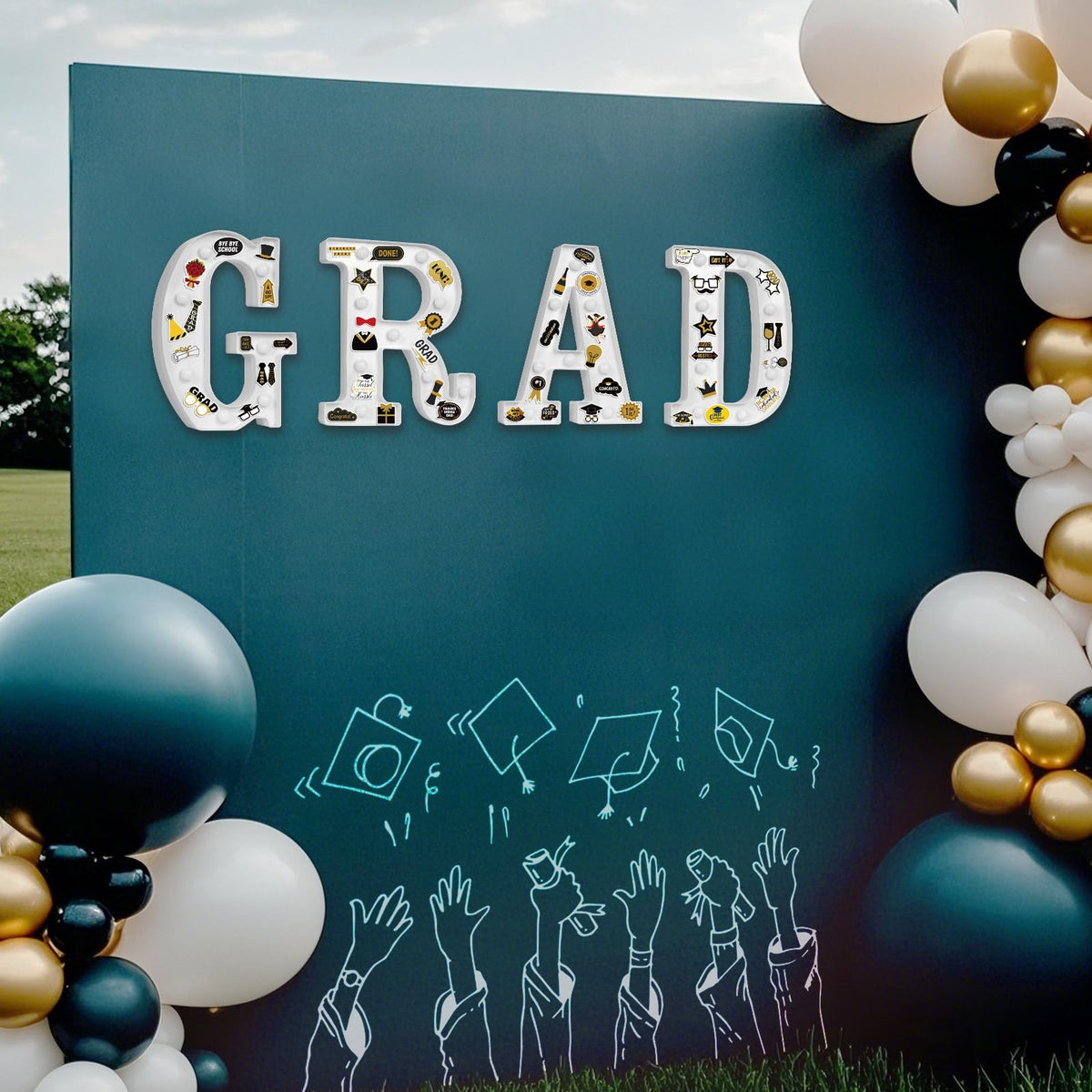 HKKDKTA Grad letters measure about 7.2 by 1.6 by 8.6 inches