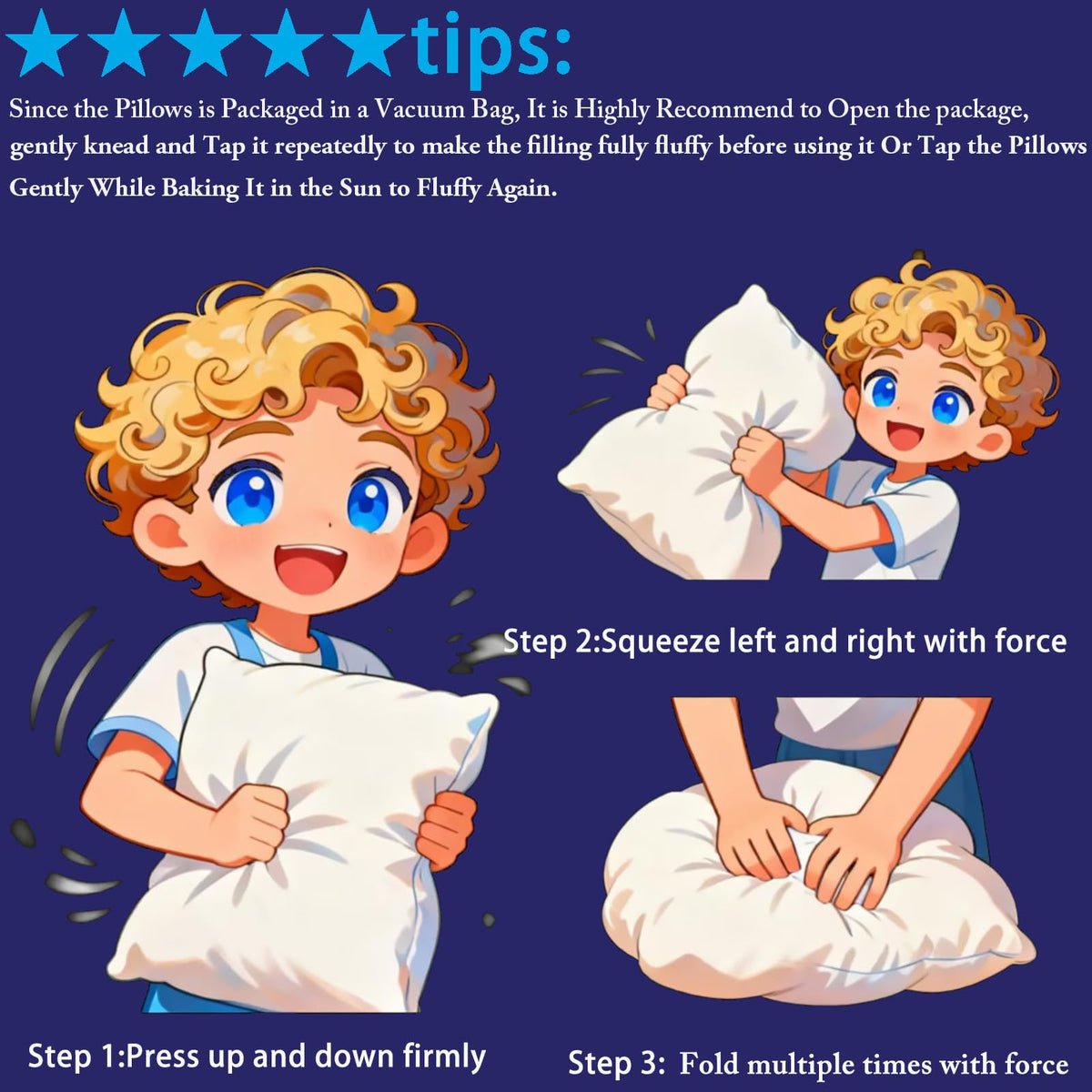 HKYLRAN pillows arrive vacuum-packed and fluff to full height