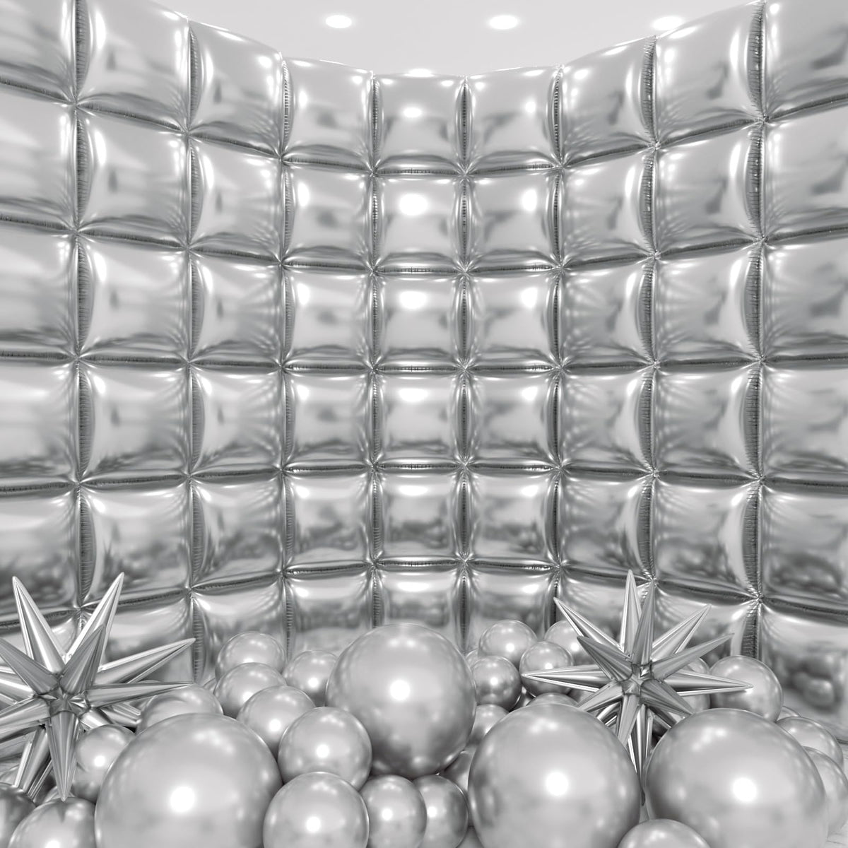 HKYOOD square foil balloons backdrop enhances elegant event photos with reflective finish.