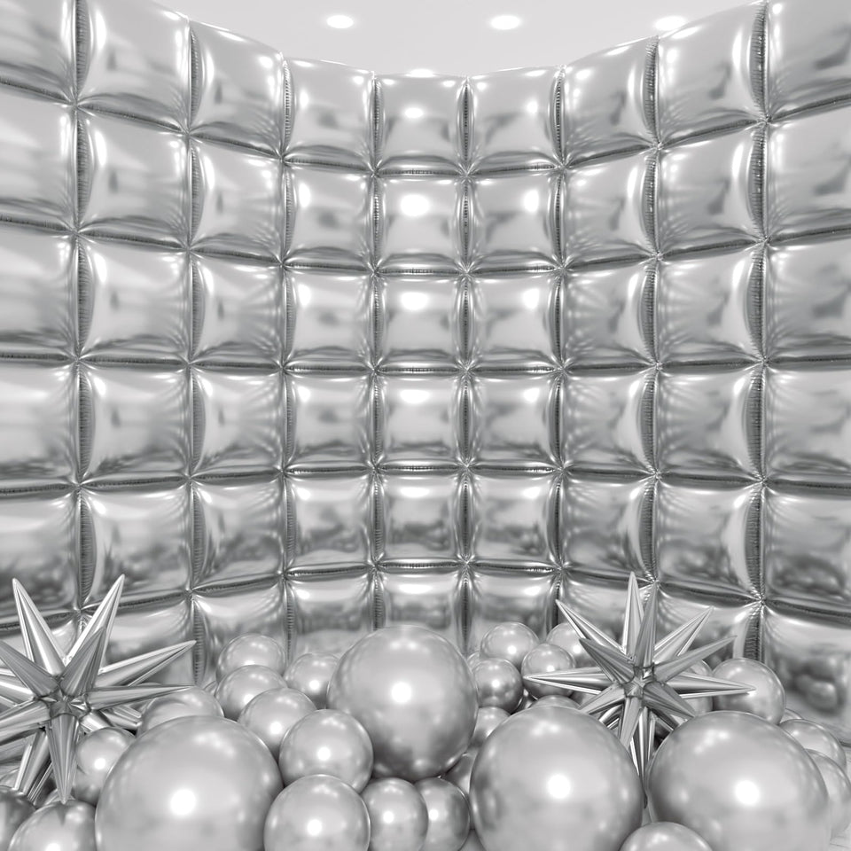 HKYOOD square foil balloons backdrop enhances elegant event photos with reflective finish.