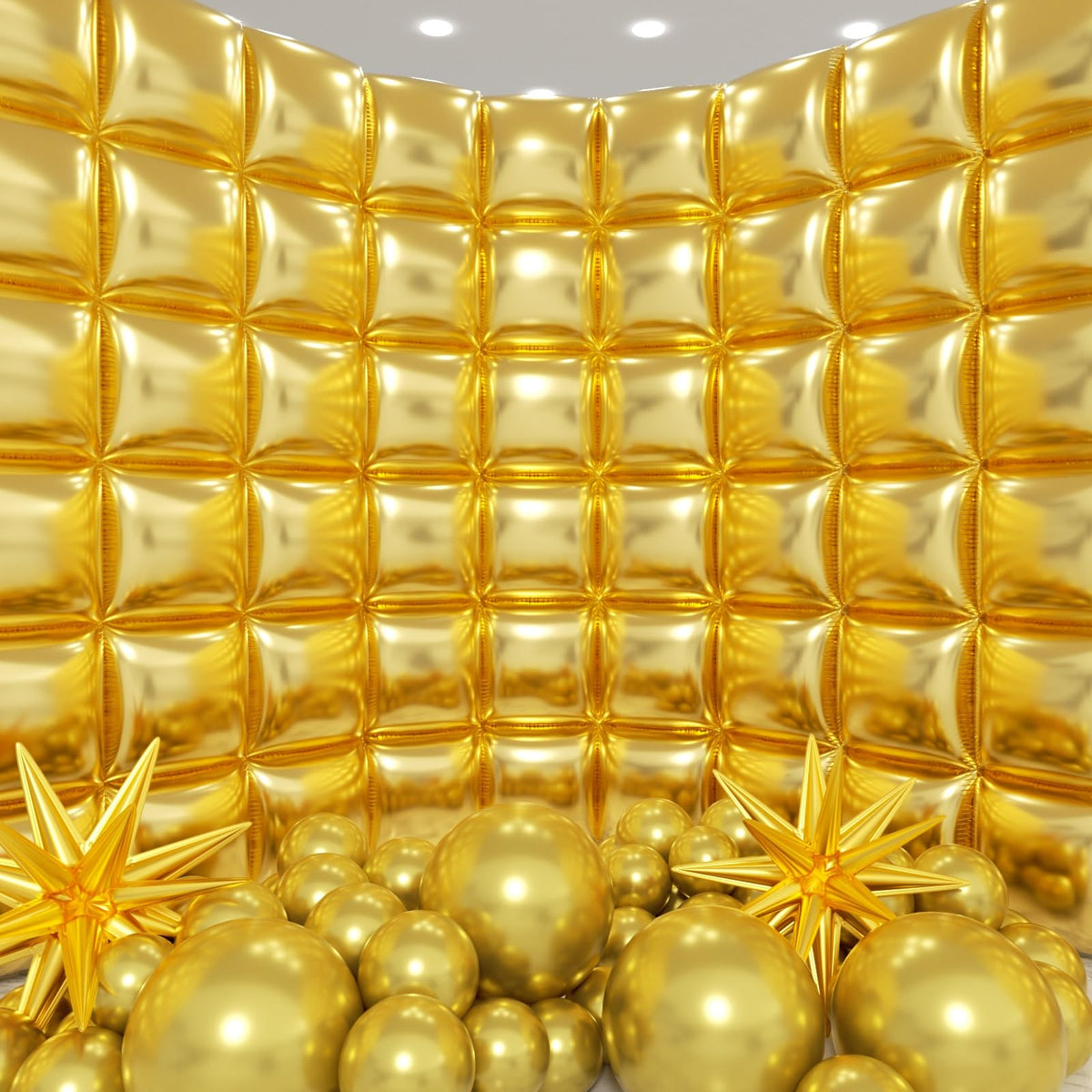 HKYOOD square foil balloons form a reflective wall backdrop for memorable celebrations.