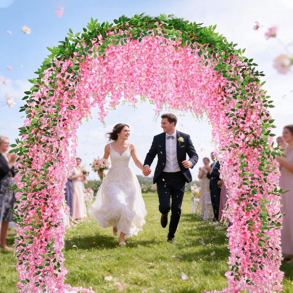 HLAONU pink wisteria hanging vines add realistic petals for backdrop decor.