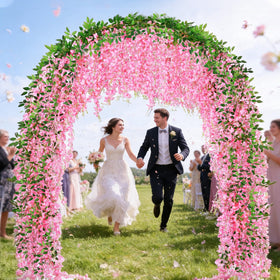 HLAONU pink wisteria hanging vines add realistic petals for backdrop decor.