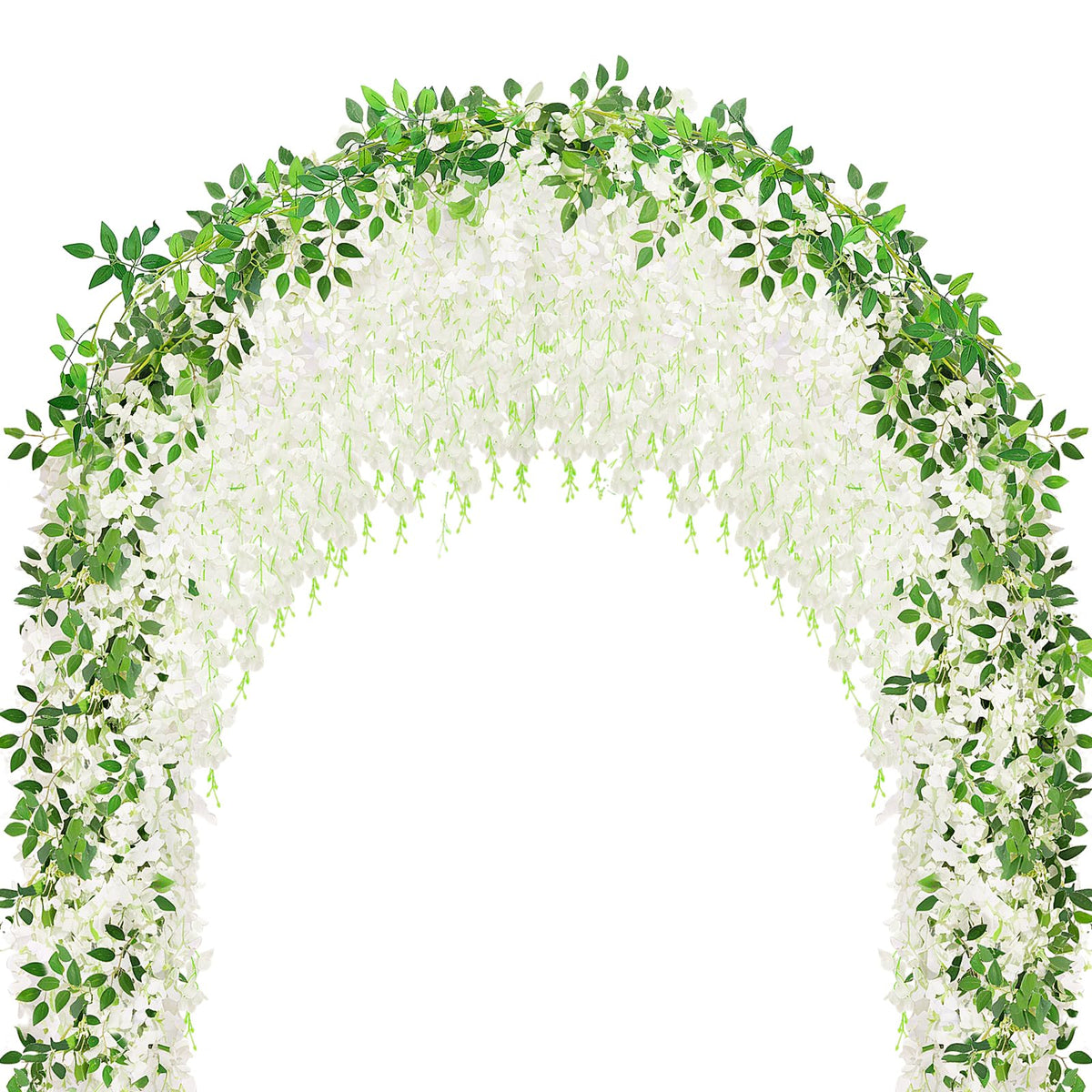 HLAONU 150-branch white wisteria hanging flowers for lush wedding backdrops.