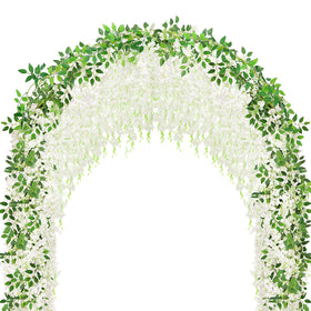 HLAONU 150-branch white wisteria hanging flowers for lush wedding backdrops.