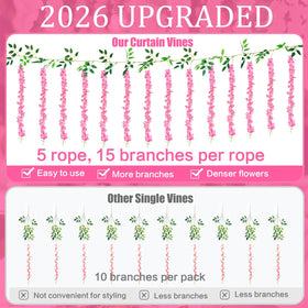 HLAONU pink wisteria silk blooms with detailed branches for close-up decor