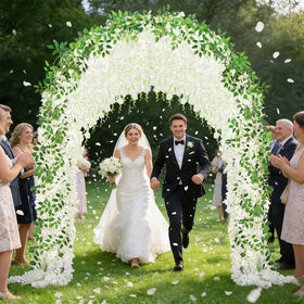HLAONU white wisteria arch decor with silk blossoms.