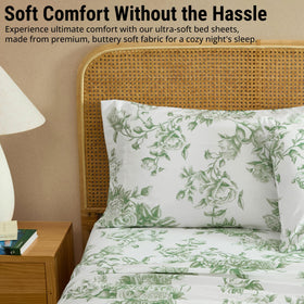 HLC.ME Queen sage-green Rose Toile bedding adds soothing color.