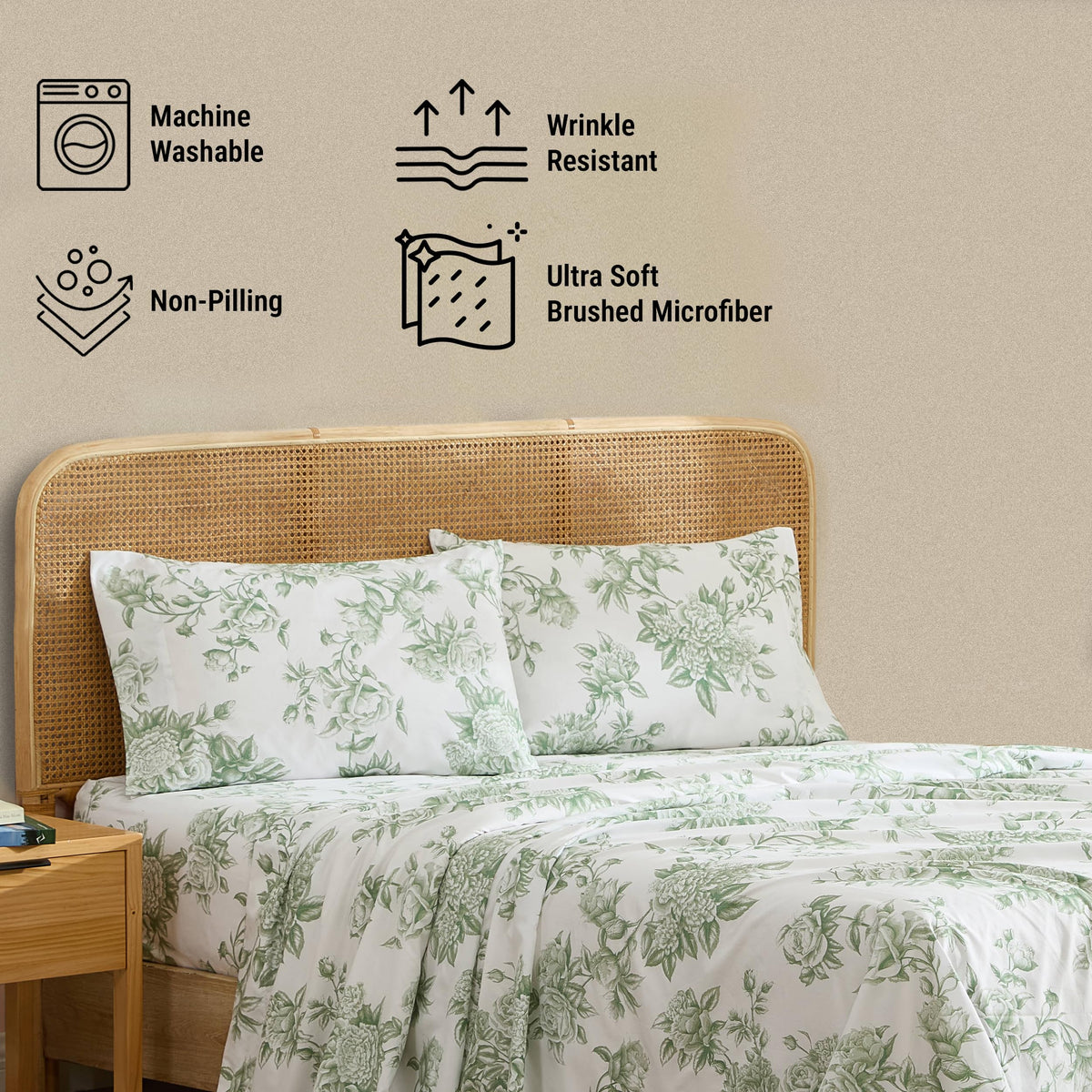 HLC.ME Rose Toile fitted sheet fits mattresses up to 15 inches.
